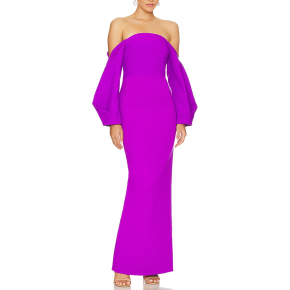 Solace London Dresses & Skirts - Solace London Off-Shoulder Balloon Sleeve Fuchsia Gown